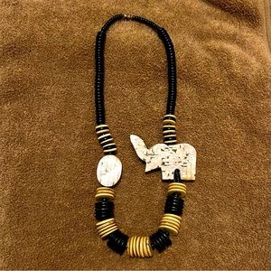 Wooden Beads Elephant Necklace